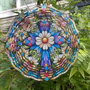 🍃2 for $50🍃 Religious cross with flowers wind spinner out door